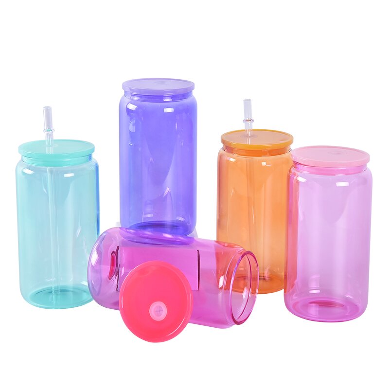 Reusable Glass Tumbler Manufacturer - JDSR Modern 16oz American Style Sublimation Clear BPA Free Leak-Proof Straw