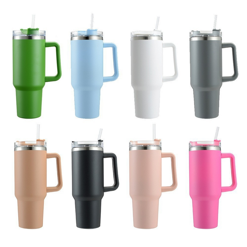 Insulated Stainless Steel Cup Manufacturer - USA Stock Modern Design 40oz Portable Car Handle Large Capacity Vacuum with Straw