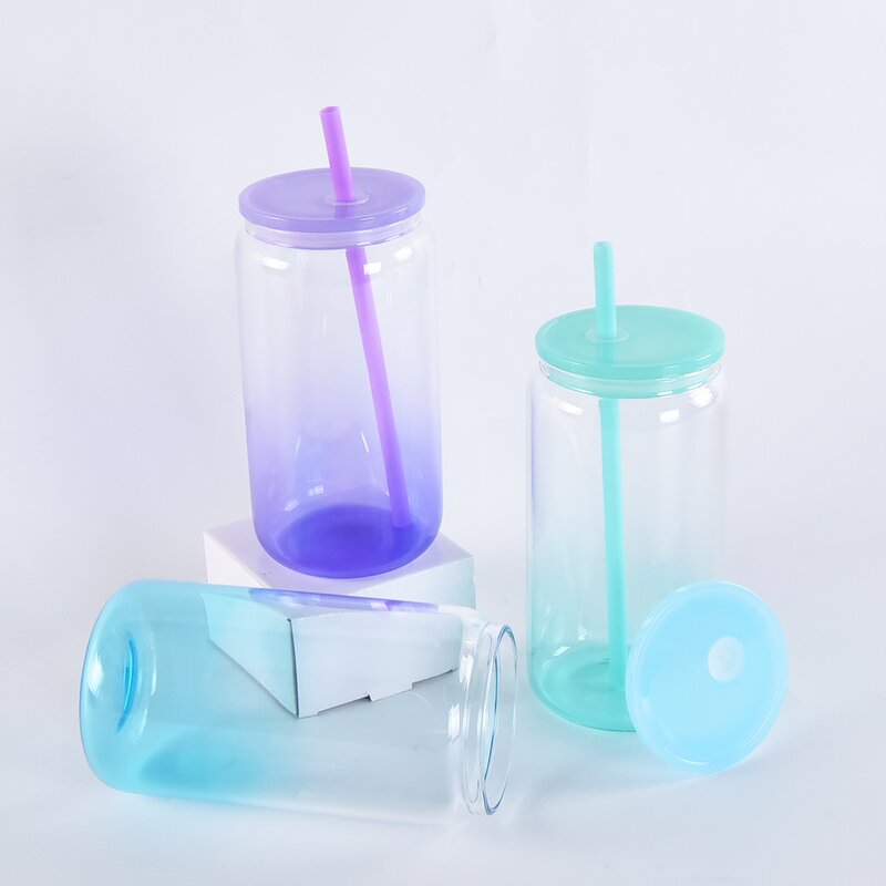 Coffee Mug Manufacturer - 16oz High Borosilicate Single Layer Thickened Can Shape with Color Cover Sublimation