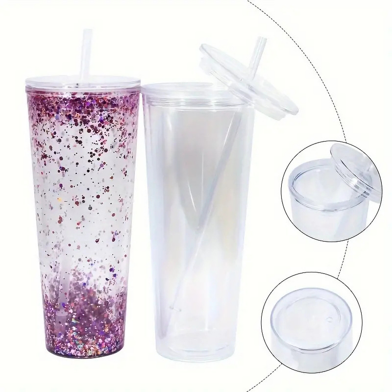 PS Plastic Water Cup Manufacturer - Large Capacity 40oz Transparent BPA Free Double-Layer Glitter Custom for Camping