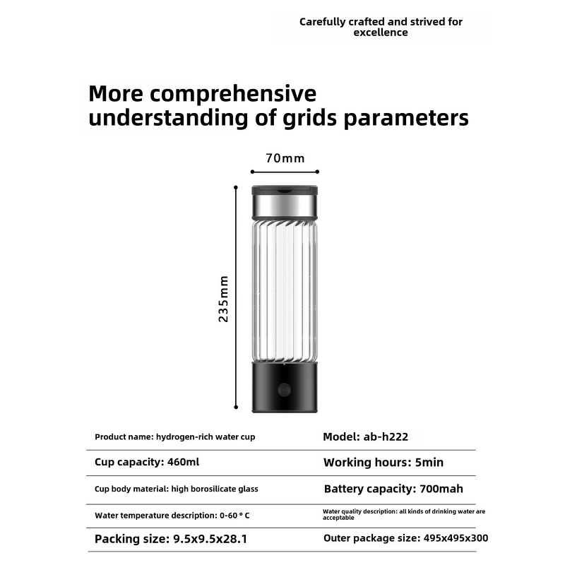 Hydrogen-Rich Water Bottle Manufacturer - 460ml High Concentration Eco-friendly Battery Powered Transparent Glass Digital