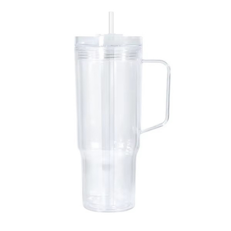 PP Plastic Straw Cup Manufacturer - 40oz Transparent Double-Layer Flat Lid for Outdoor Tours Giveaways Adding Glitter