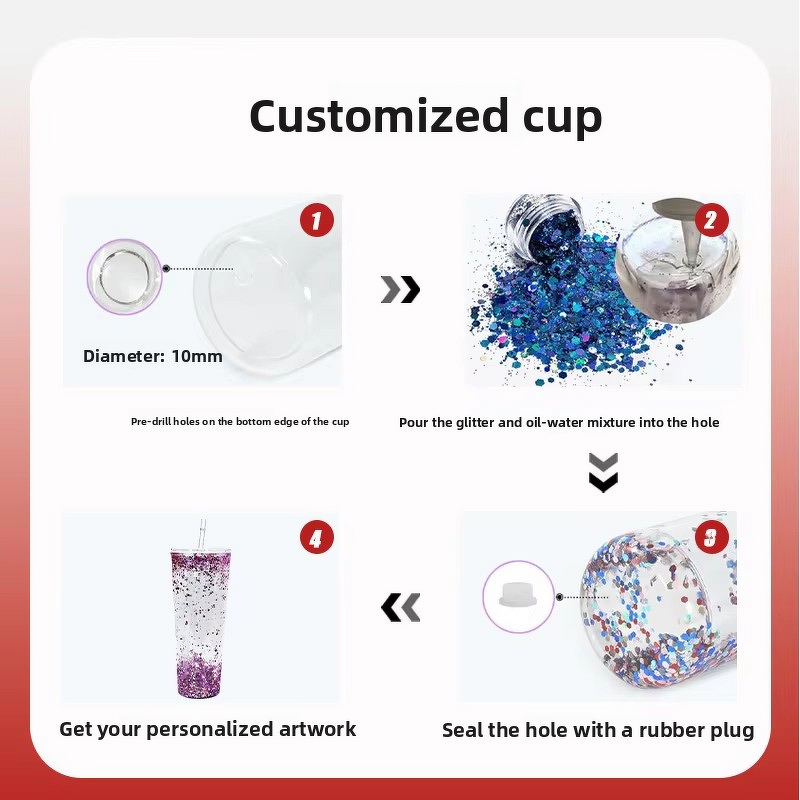 PS Plastic Water Cup Manufacturer - Large Capacity 40oz Transparent BPA Free Double-Layer Glitter Custom for Camping