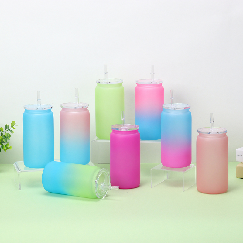 Transparent Cup Manufacturer - 16oz High-Temperature Resistant Gradient Straw Portable Outdoor for Quilt Car-Mounted
