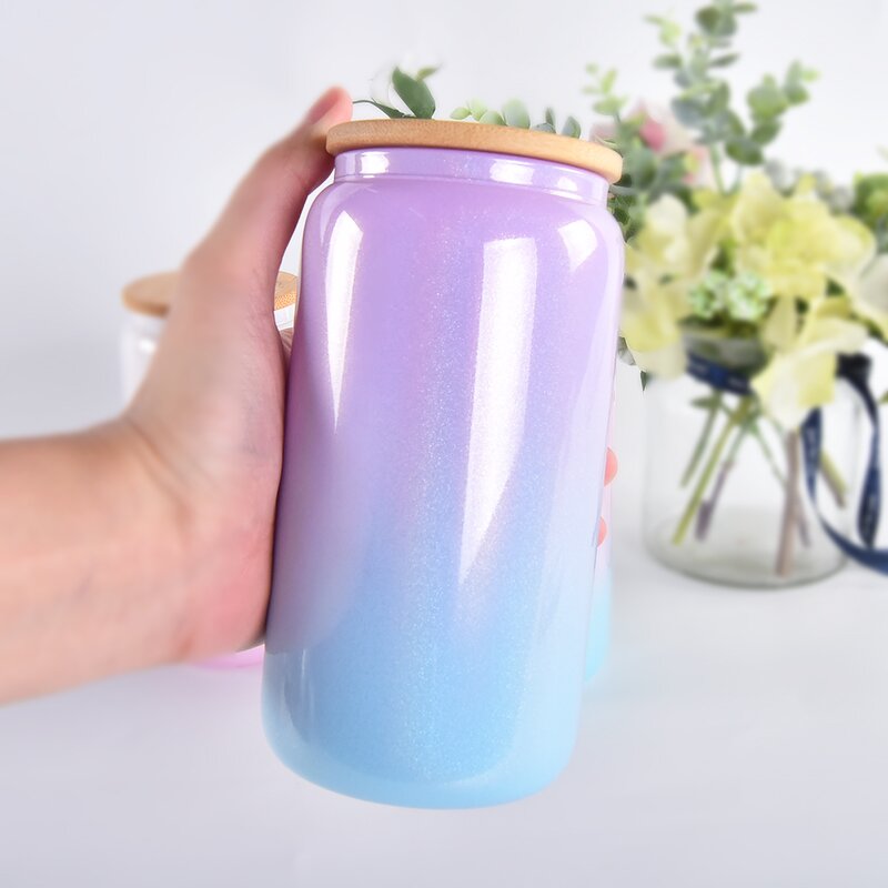 Beer Glass Cups Manufacturer - Wholesale JDSR Frosted Iced Coffee Soda Can Shaped 12/16 Oz Sublimation with Bamboo Lid