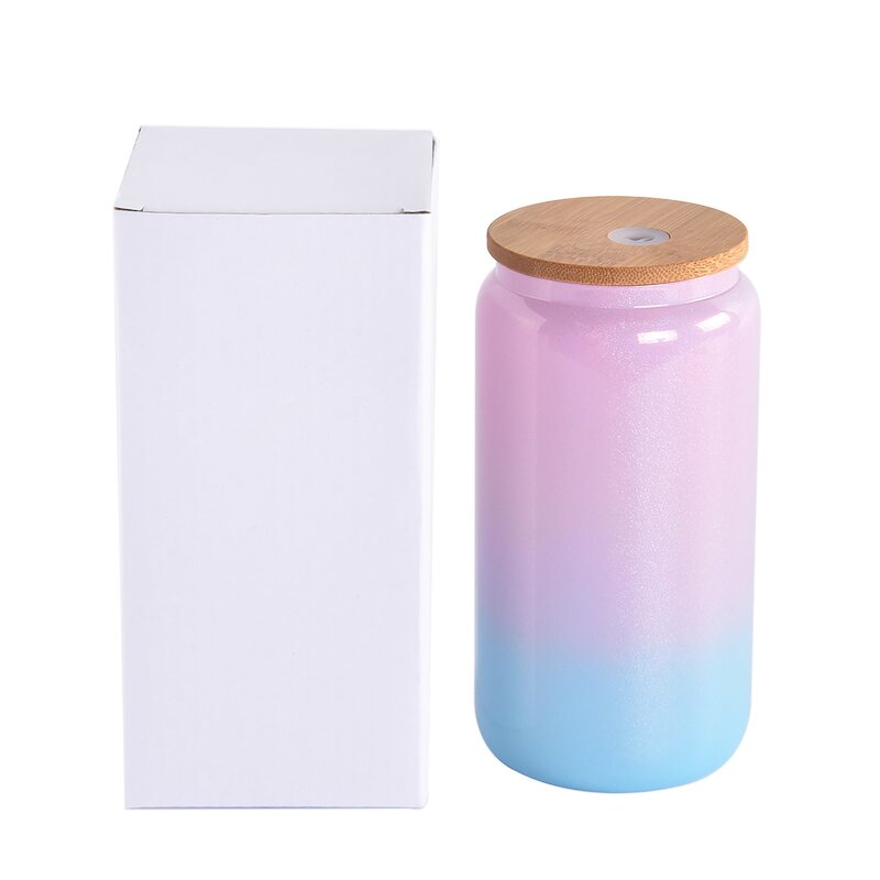 Beer Glass Cups Manufacturer - Wholesale JDSR Frosted Iced Coffee Soda Can Shaped 12/16 Oz Sublimation with Bamboo Lid