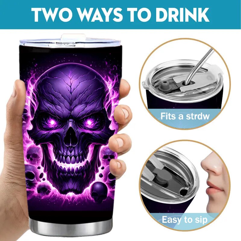 Insulated Stainless Steel Tumbler Manufacturer - Large 3D Printed 20oz Purple Flame Model Creative Double-Layer Travel