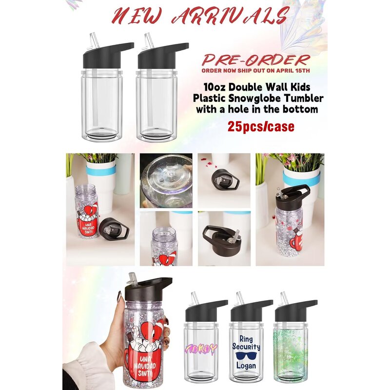 Children's Water Bottle Manufacturer - PE BPA Free Outdoor 300ml 10oz Carton Lid Double Wall Snow Globe Plastic for Sport