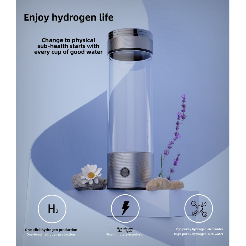 Hydrogen-Rich Water Bottle Manufacturer - 1L High-End Glass Modern Design Battery Powered Eco-friendly Outdoor
