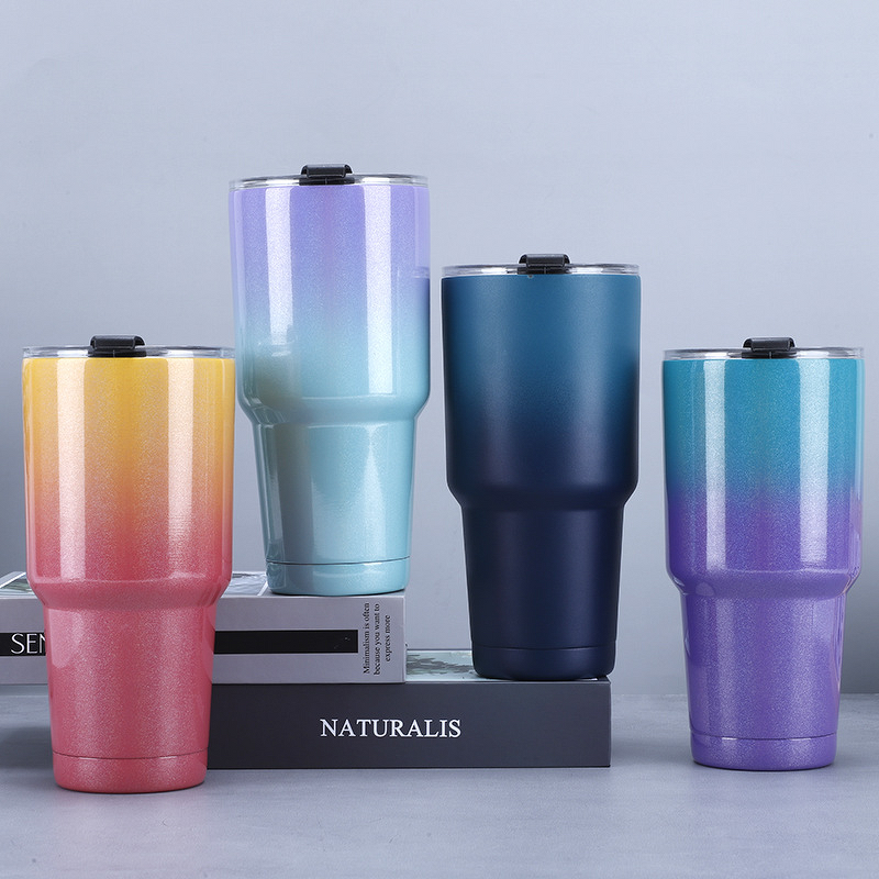 Insulated Cup Manufacturer - Disposable 30oz Large Capacity Stainless Steel Modern Gradient Rainbow Portable for Camping