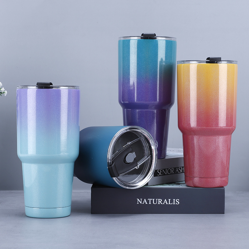 Insulated Cup Manufacturer - Disposable 30oz Large Capacity Stainless Steel Modern Gradient Rainbow Portable for Camping