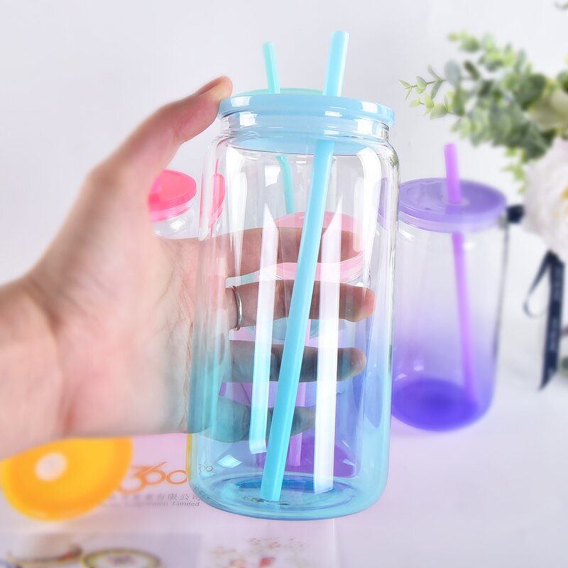 Coffee Mug Manufacturer - JDSR 16oz High Borosilicate Single Layer Thickened Can Shape with Color Cover Sublimation