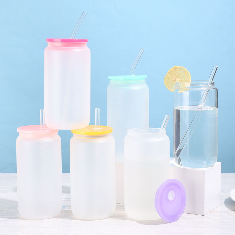 Beer Glass Manufacturer - USA Stock 16oz Frosted Single Wall American Style Leak-Proof Reusable Pre-Drilled PP Lid