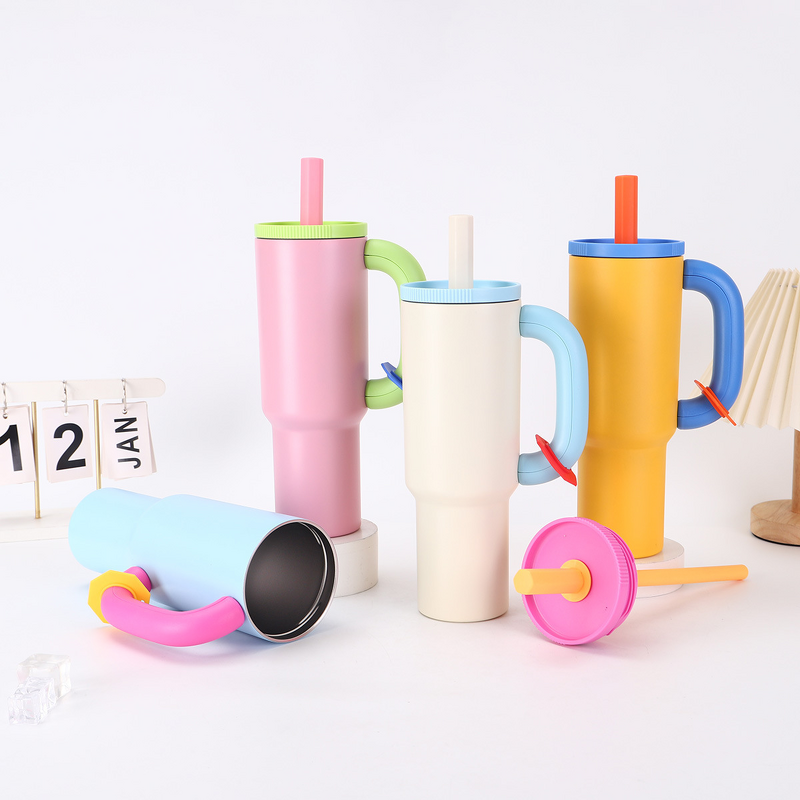 Insulated Travel Cup Manufacturer - JDSR Modern Macaron 40oz Stainless Steel with Straw Customizable Handle Large Capacity