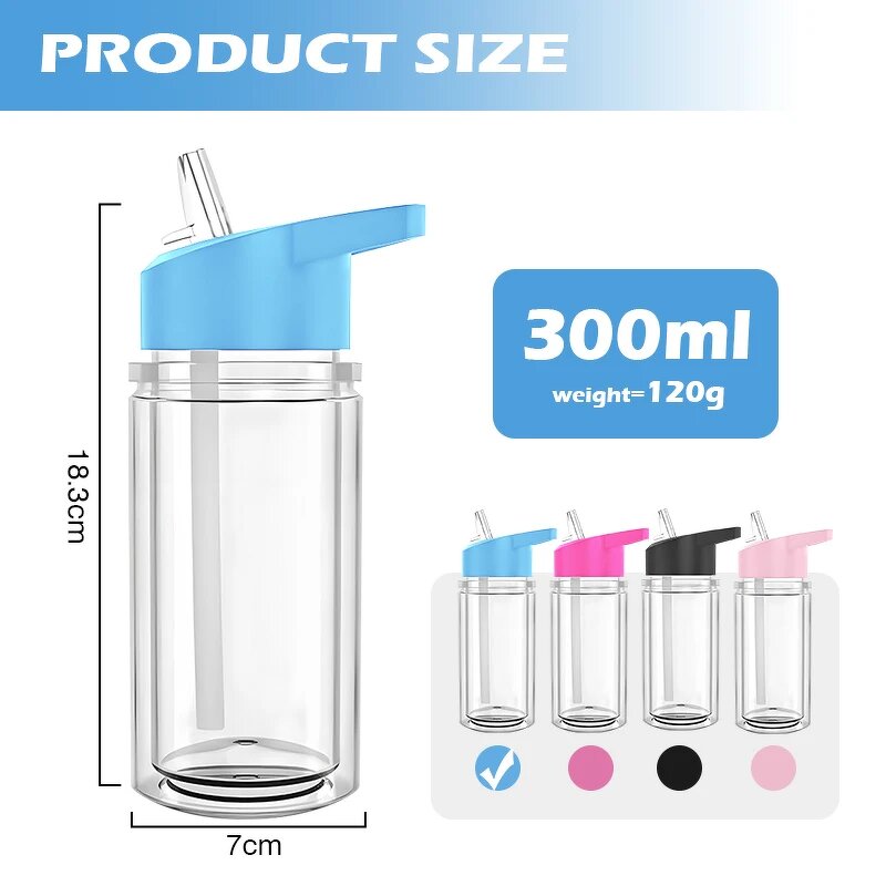 Acrylic Plastic Bottle Manufacturer - 12 oz Classic with Lid Double Wall Clear Pre-Drilled Straw Cap BPA Free for Children