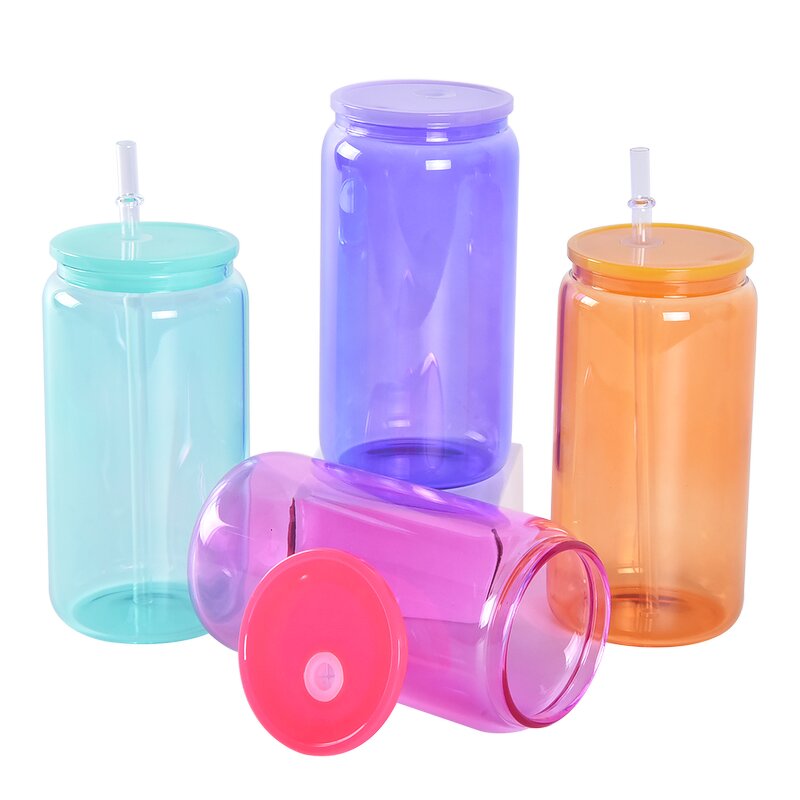 Reusable Glass Tumbler Manufacturer - JDSR Modern 16oz American Style Sublimation Clear BPA Free Leak-Proof Straw
