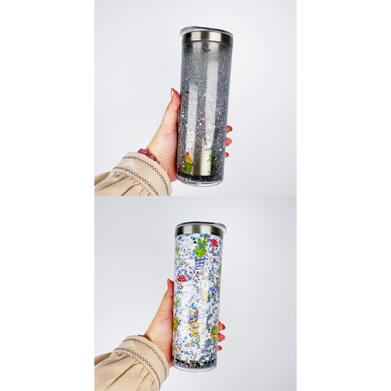 Vacuum Sublimation Tumbler Manufacturer - Hot Sale 20oz Stainless Steel Straight Glitter Modern Design Snowglobe with Lid