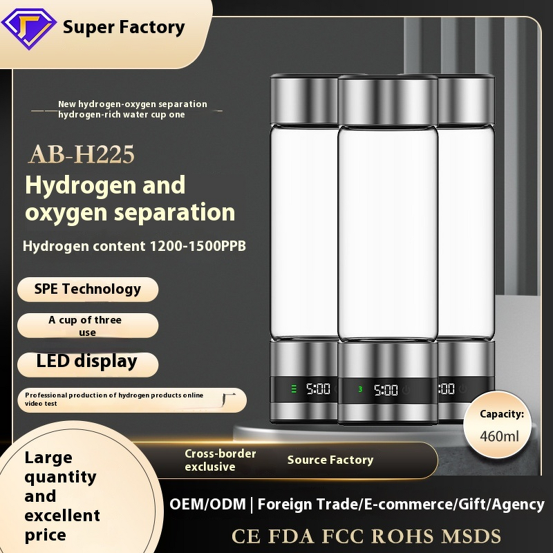 Hydrogen-Rich Water Separator Manufacturer - 460ml Mini Smart Transparent Eco-friendly Glass Travel Mug LED Digital