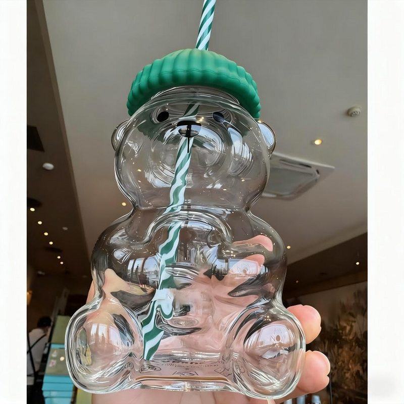 Glass Cup Manufacturer - 550ml Modern and Simple Design Holiday Teddy with Beanie Lid Baseball Cap Cover