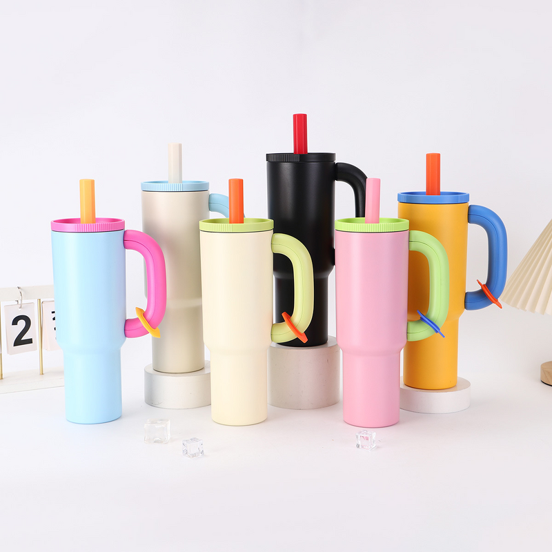 Insulated Travel Cup Manufacturer - JDSR Modern Macaron 40oz Stainless Steel with Straw Customizable Handle Large Capacity