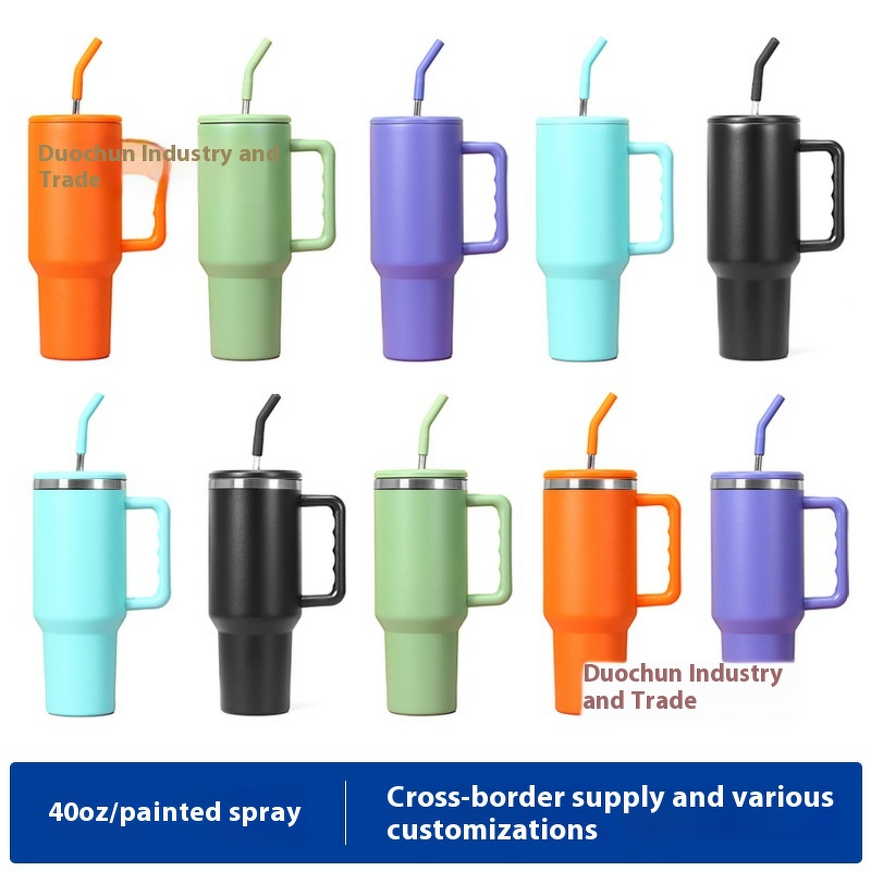 Stainless Steel Tumbler Manufacturer - European American Modern Design 40oz Car Cup Handle Vacuum Insulated with Straw
