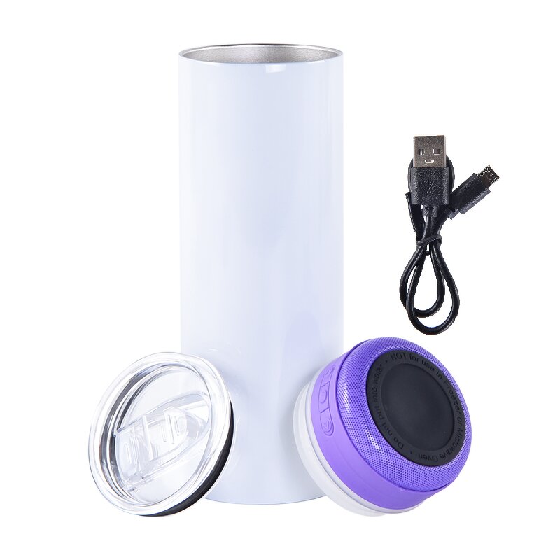 Bluetooth Music Speaker Cup Manufacturer - 20 oz White DIY Straight Double Wall Stainless Steel Vacuum USB Rechargeable