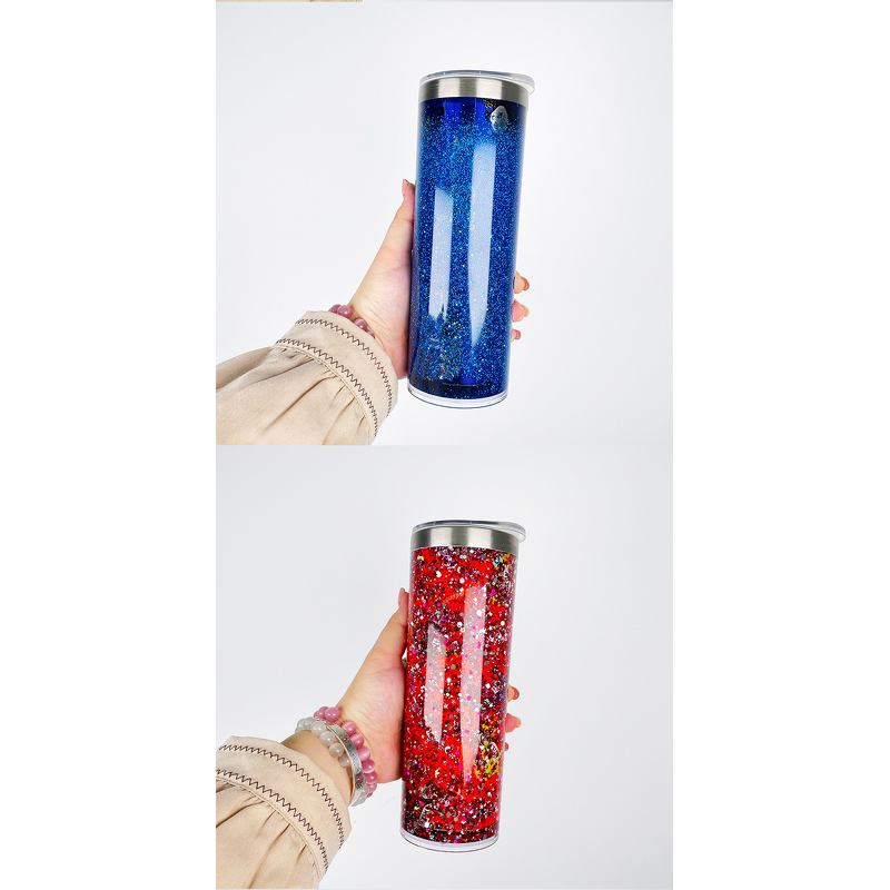 Vacuum Sublimation Tumbler Manufacturer - Hot Sale 20oz Stainless Steel Straight Glitter Modern Design Snowglobe with Lid