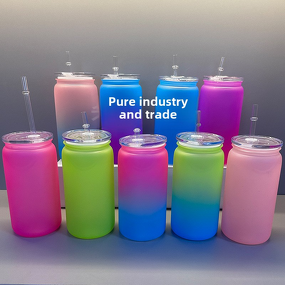 Plastic Mason Straw Cup Manufacturer - 16oz Modern Gradient Coke Can Design Anti-Drop Spray Color for Party Drinking