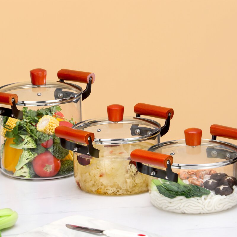 Glass Soup Pot Manufacturer - Custom JDSR 1.2L with Heat Resistant Wood Handles Modern Design for Gas Cooker