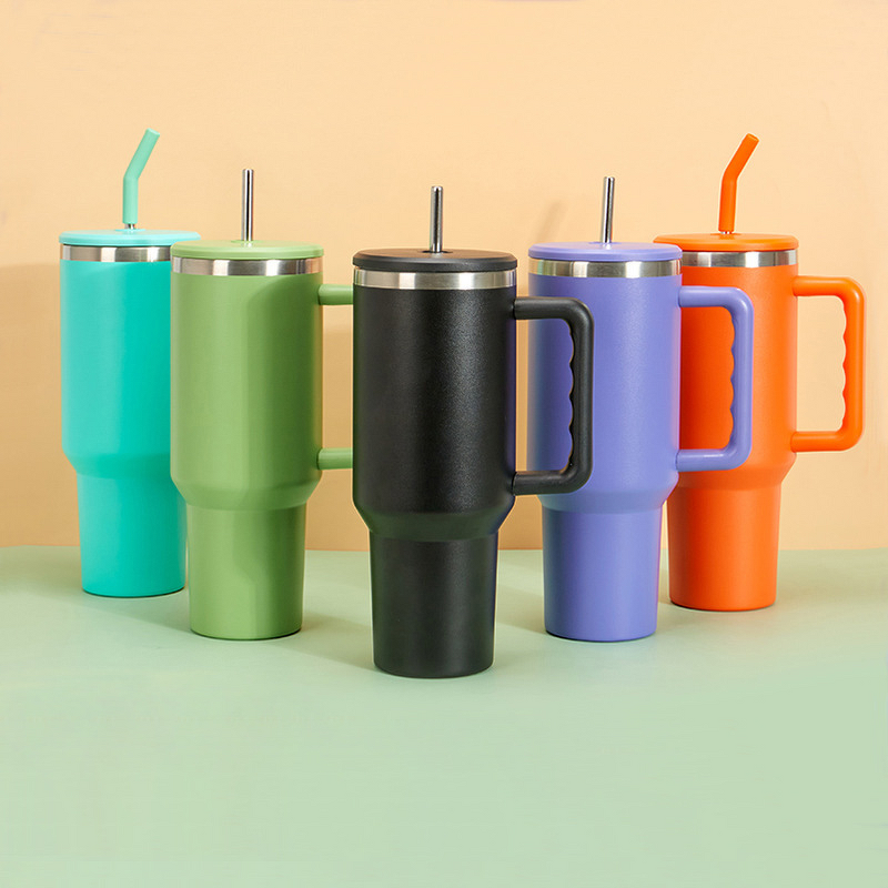 Stainless Steel Tumbler Manufacturer - European American Modern Design 40oz Car Cup Handle Vacuum Insulated with Straw