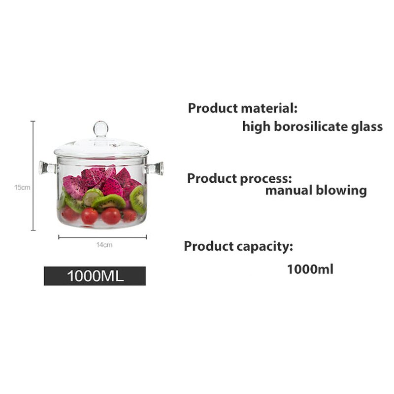 Glass Soup Pot Manufacturer - Large 16cm with Wooden Handles and Glass Cover for Gas Cooker Modern