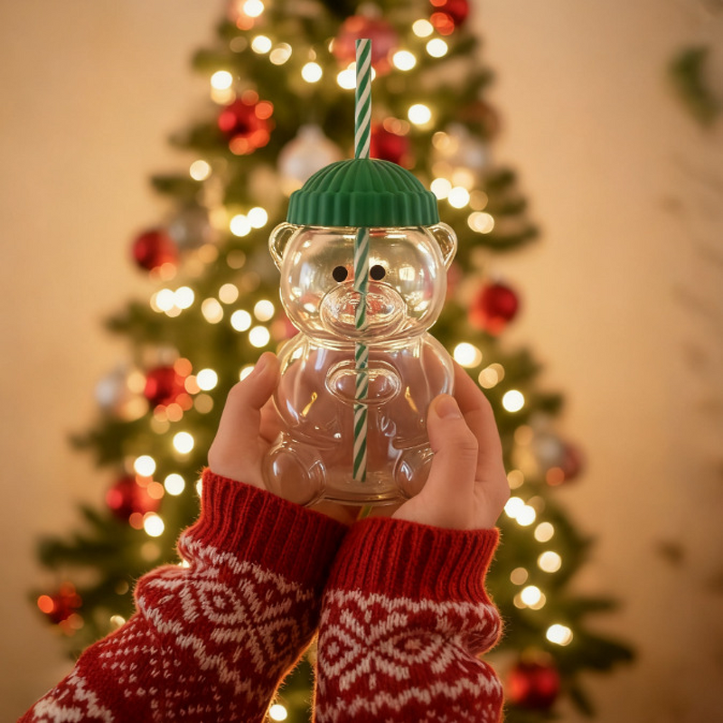 Glass Cup Manufacturer - 550ml Cute Bear-Shaped Clear with Lid Straw Portable Barista Design for Cold Drinks
