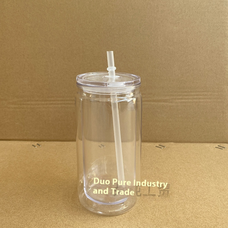 Plastic Mason Cup Manufacturer - 16oz Double-Layer Beer Can Shape PP with Lid and Straw Shimmer Colorful Snow Foam