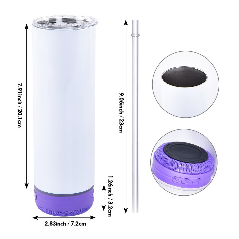 Smart Music Tumbler Manufacturer - 20oz Wireless Stainless Steel for Skinny Straight Sublimation with Speaker for Travel