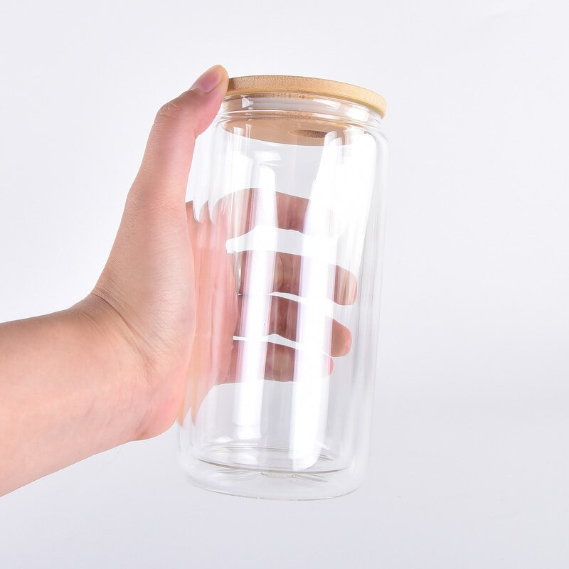 Beer Mug Manufacturer - Classic 16 oz Borosilicate Glass Can-Shaped American Style with Straw Lid BPA Free