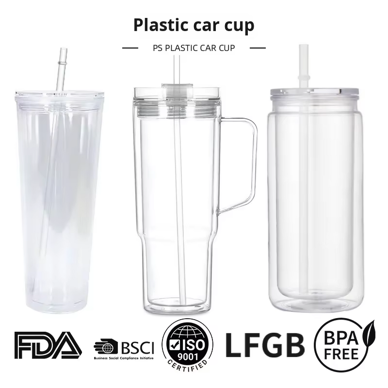 Plastic Beer Snow Globe Tumbler Manufacturer - New Style 40oz Double Wall Reusable Clear with Straw Plug Seal Handle