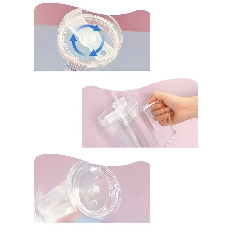 Plastic Beer Snow Globe Tumbler Manufacturer - New Style 40oz Double Wall Reusable Clear with Straw Plug Seal Handle