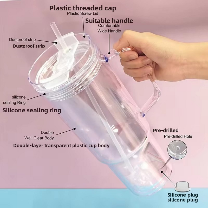 Insulated Straw Cup Manufacturer - JDSR 24oz Double-Layer Perforated Plastic Stopper Portable for Hiking Direct Drinking
