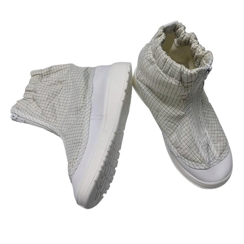 Antistatic PU Dust Boots Manufacturer - White Gird ESD Fabric Short Boots for Cleanroom