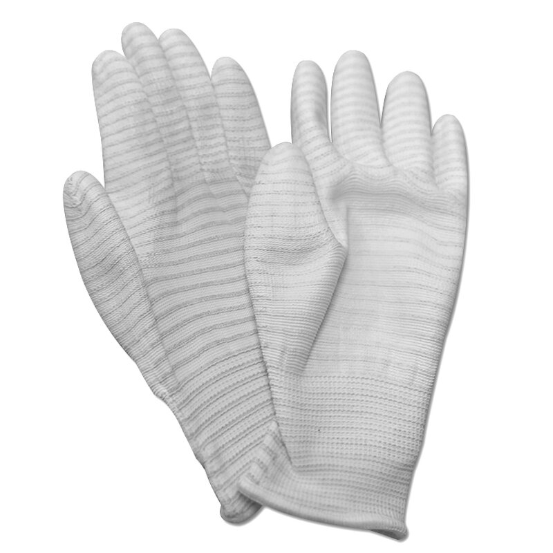 ESD Gloves Manufacturer - Anti Static Carbon Yarn Striped PVC Dotted PU Finger Top Coated