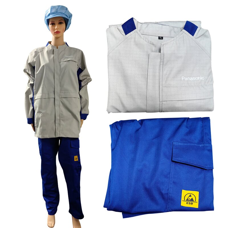 Antistatic Coat Manufacturer - Blue with Long Pants Cleanroom Suit Polyester Cotton