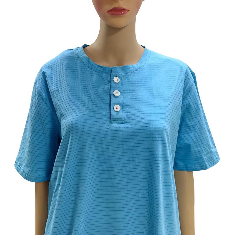ESD Cotton T-Shirt Manufacturer - Antistatic Round Neckline Short Sleeve Stripe Pattern