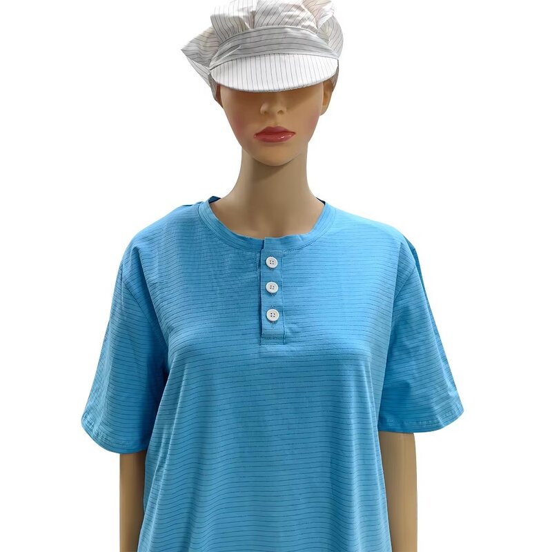 ESD Cotton T-Shirt Manufacturer - Antistatic Round Neckline Short Sleeve Stripe Pattern