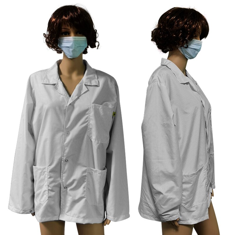 ESD Anti-static Clean Room Coats Manufacturer - Special Designs Accepted Long Sleeve Polyester Cotton 4mm Grid