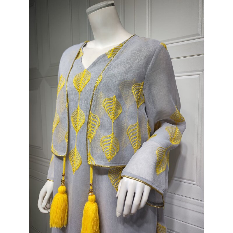 Middle East Muslim Dress Manufacturer - New Arrival Moroccan Mesh Robe Two-piece Tassel Stitching