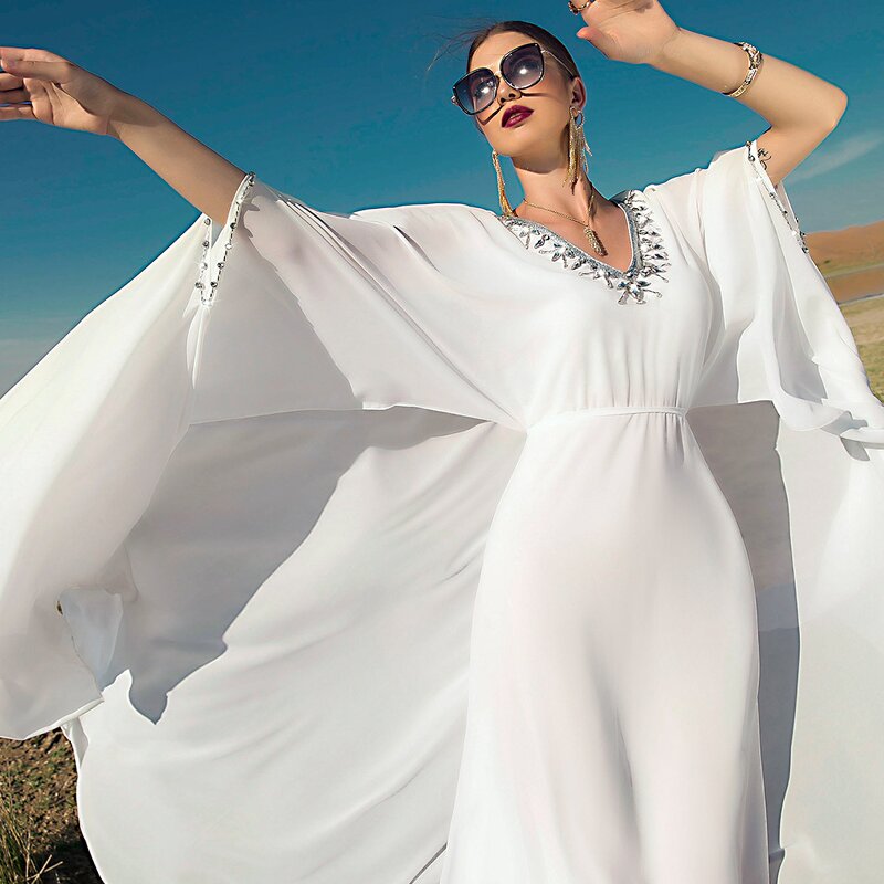 Abaya Women Dress Manufacturer - Elegant White Solid Color Glory Simple Fashion Wedding