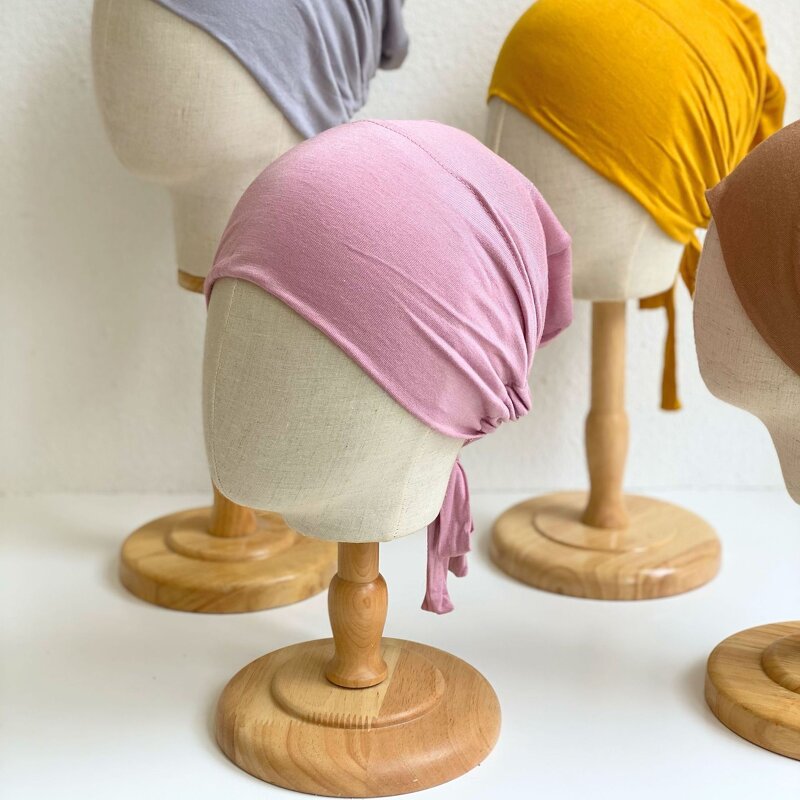 Inner Hijab Manufacturer - Fancy Solid Color Modal Cotton Strap Bottoming Cap Freely Adjustable