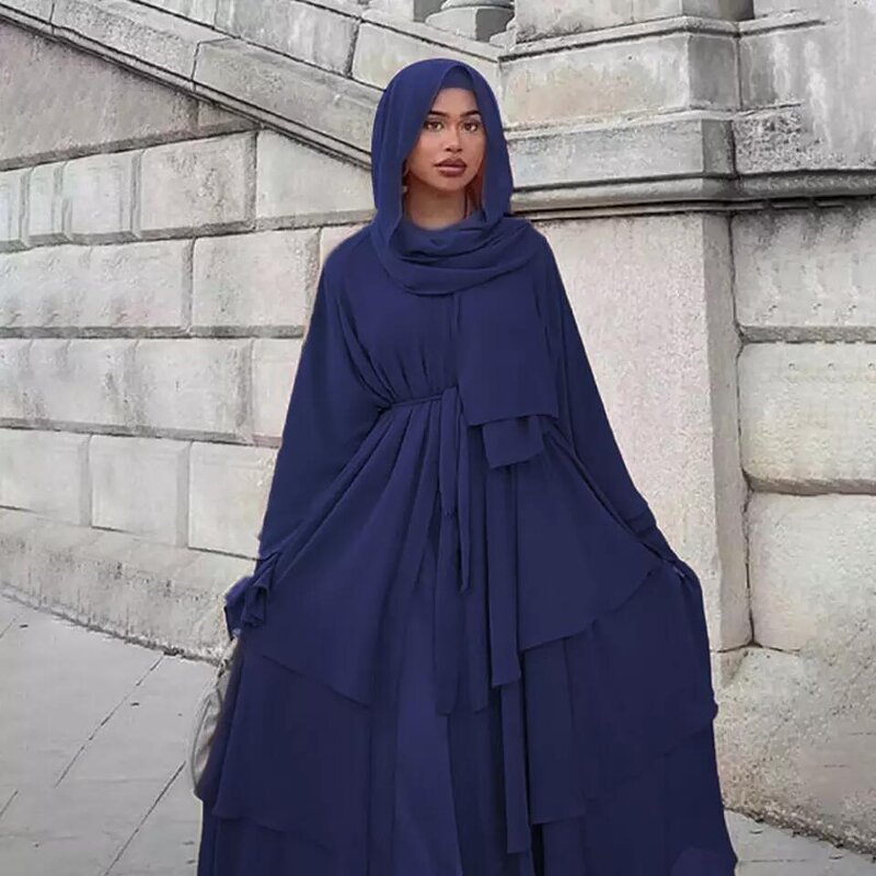 Muslim Long Dresses Manufacturer - Fashion Dubai Turkey Arab Oman Elegant Chiffon Kimono 3 Layers