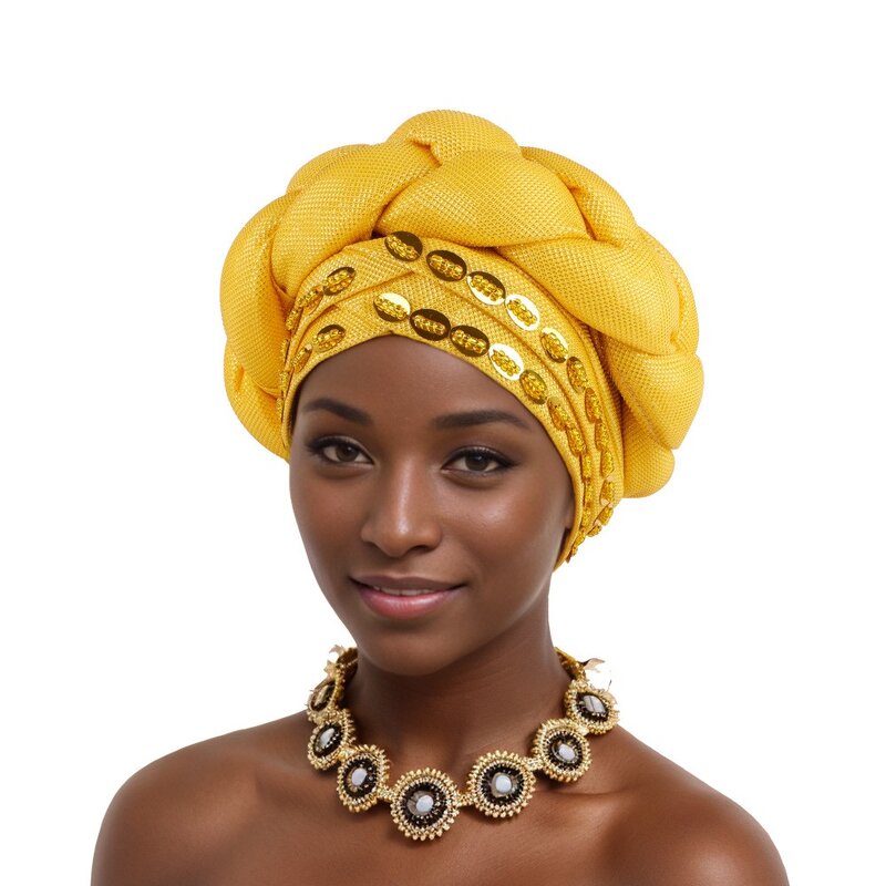 Headscarf Hat Manufacturer - Popular African New Style Handmade Beaded Twist Braided Head Wrap