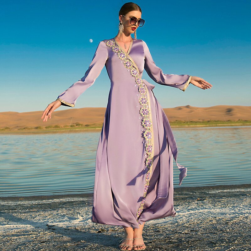 Dress Manufacturer - Fog Purple New Heavy Workmanship Drilling Palace Wind Dubai Travel